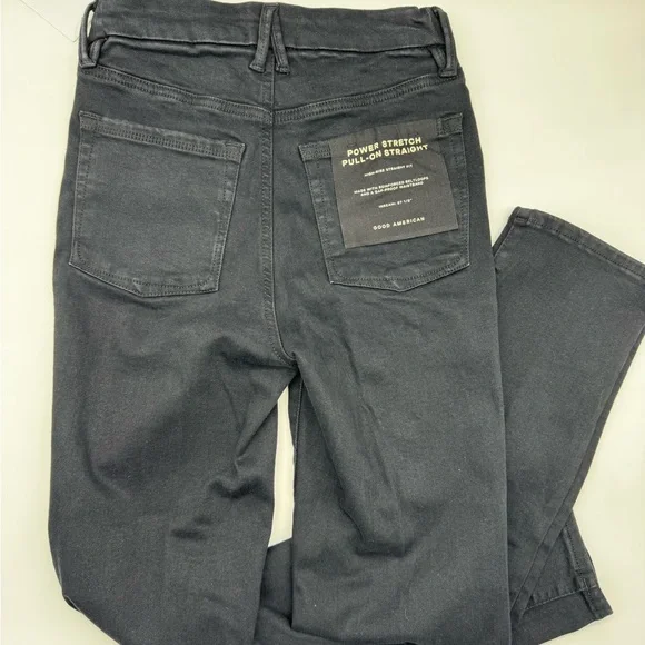 Good American Power Stretch Pull-On Straight Ankle Black Jeans, Size Small NWT - Picture 12 of 16